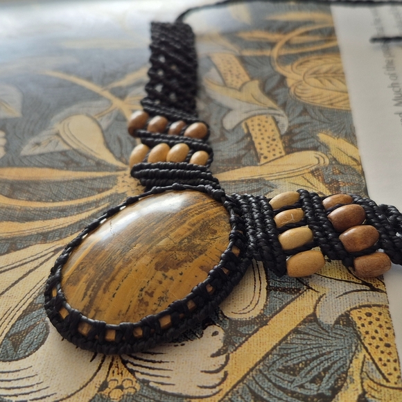 Macrame Thread Elephants Skin Jasper Pendant Gemstone Handmade Ethnic Necklace - Picture 1 of 8